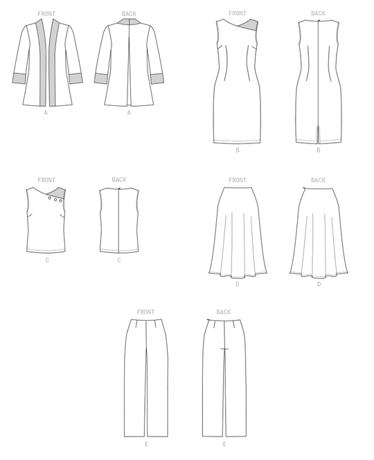 Butterick Schnittmuster B6796 Damen Jacke, Kleid, Top, Hose, Rock