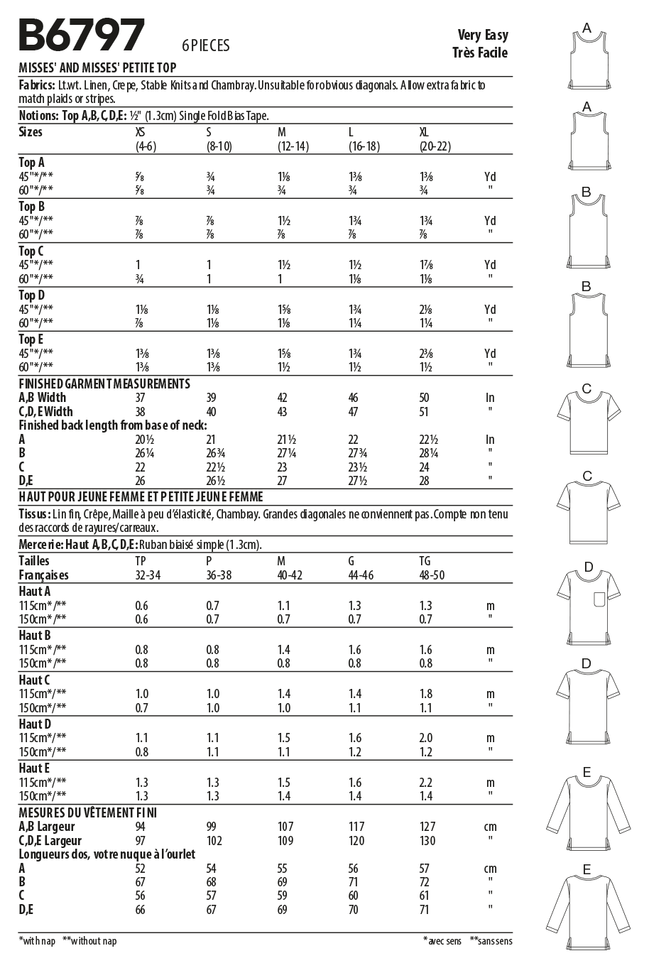 Butterick Schnittmuster B6797 Damen Top