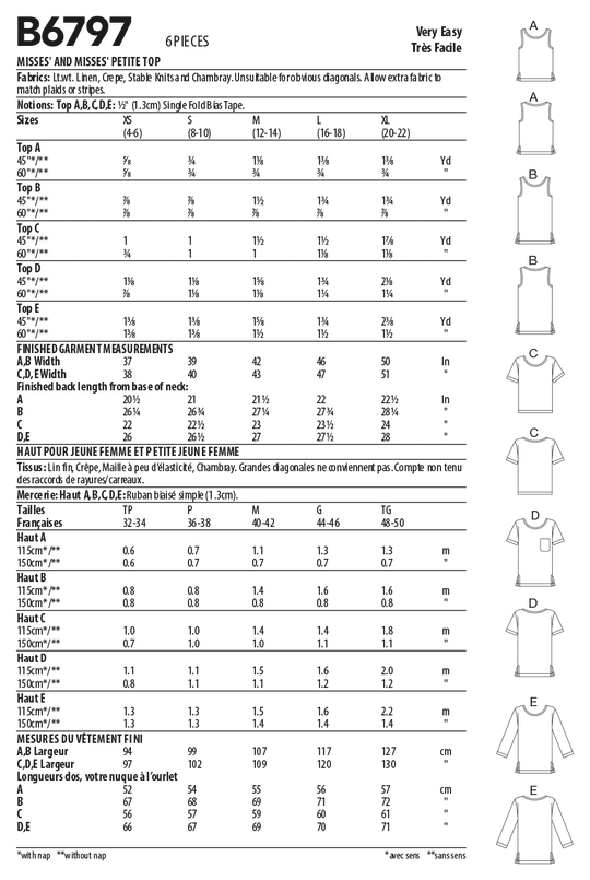 Butterick Schnittmuster B6797 Damen Top