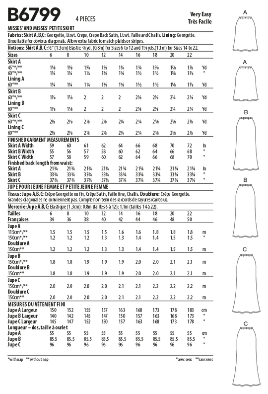 Butterick Schnittmuster B6799 Damen Rock