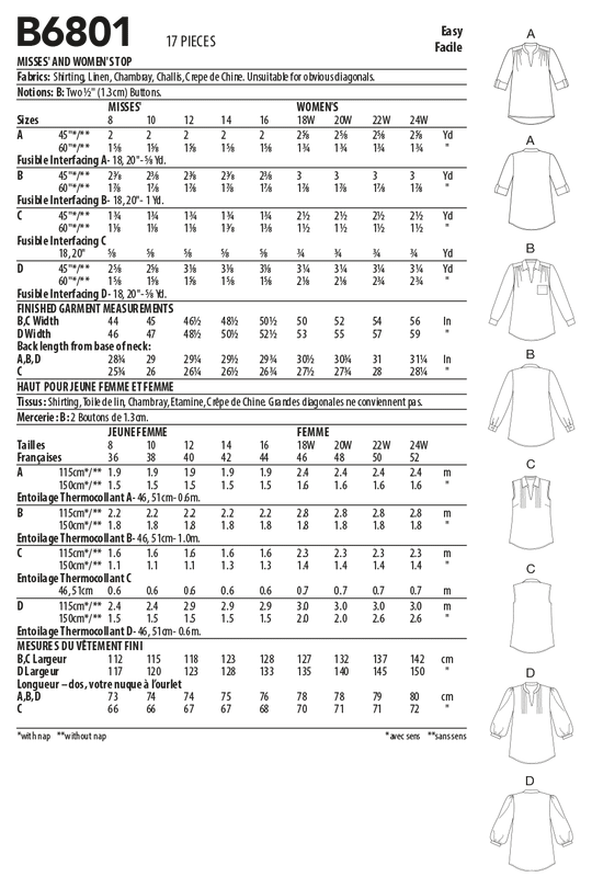 Butterick Schnittmuster B6801 Damen Top