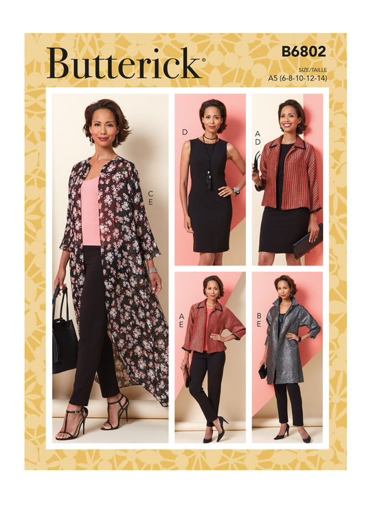Butterick Schnittmuster B6802 Damen Jacke, Kleid und Hose