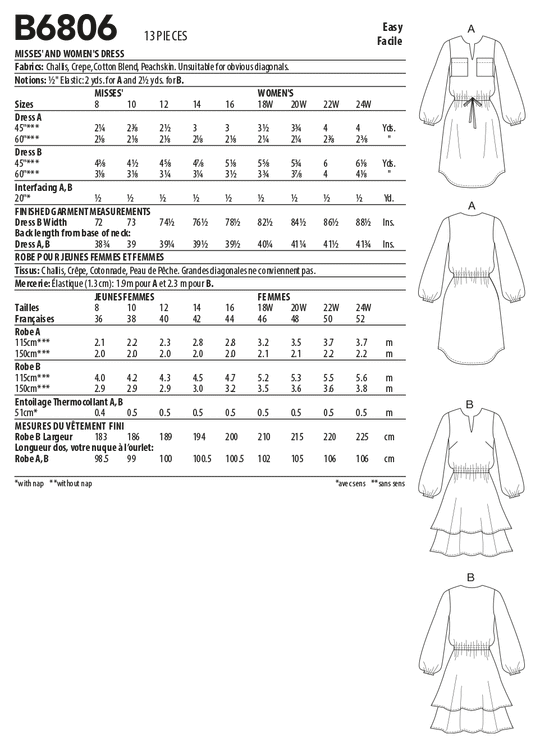Butterick Schnittmuster B6806 Damen Kleid