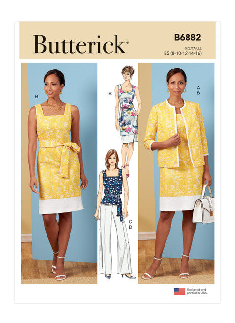 Butterick Schnittmuster B6882 Damen Jacke, Kleid, Top, Hose und Schärpe