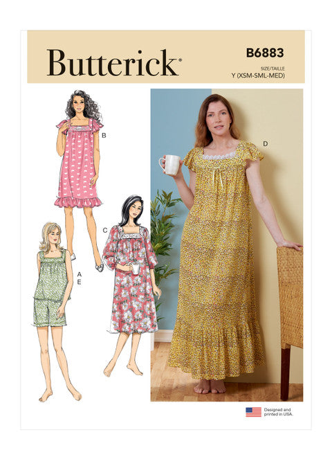 Butterick Schnittmuster B6883 Damen Top, Nachthemd und Shorts