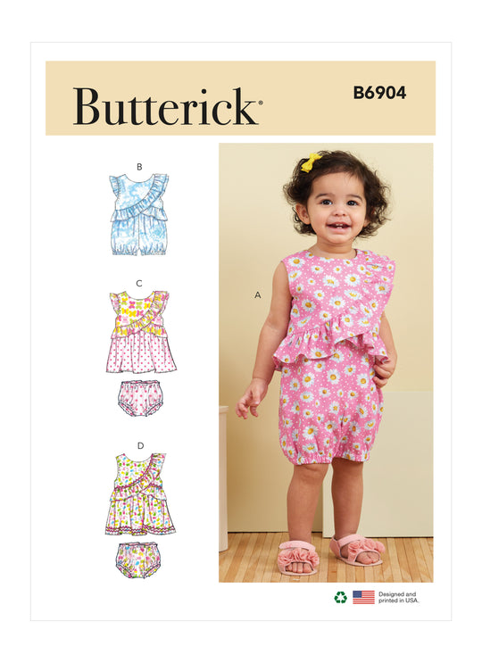 Butterick Schnittmuster B6904 – Babystrampler, Kleid & Höschen