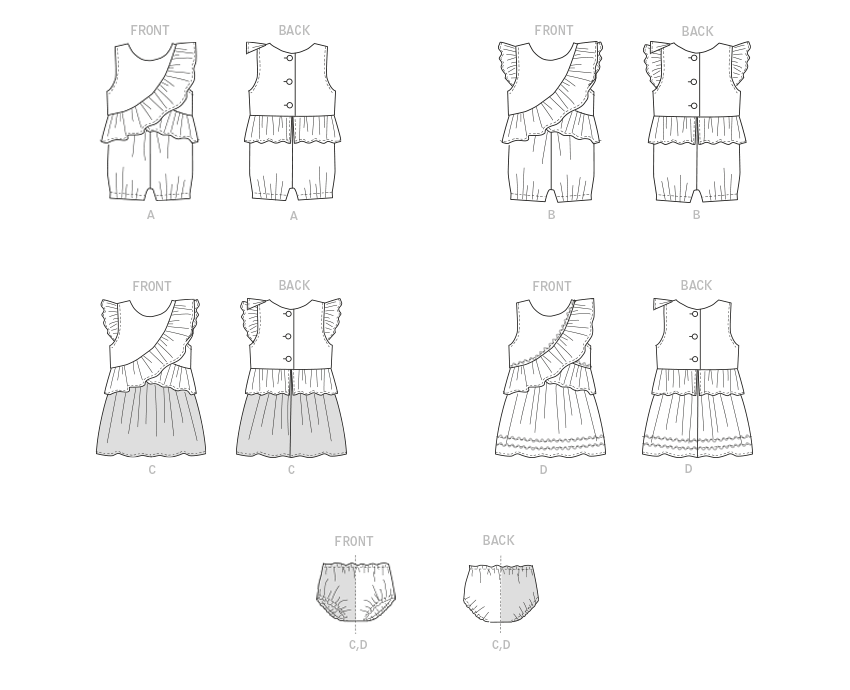 Butterick Schnittmuster B6904 – Babystrampler, Kleid & Höschen