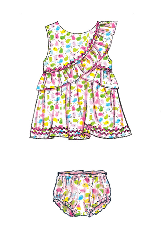 Butterick Schnittmuster B6904 – Babystrampler, Kleid & Höschen
