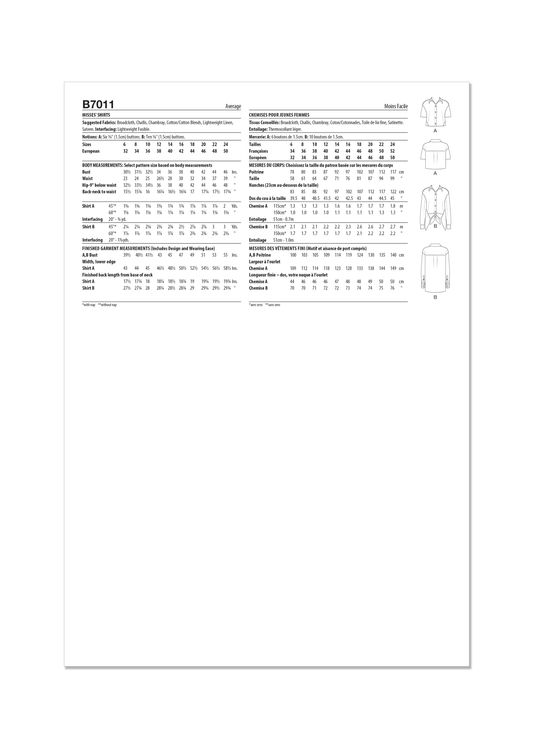 Butterick Schnittmuster B7011 Damen TOP
