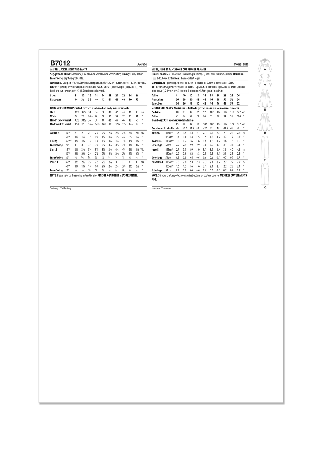 Butterick Schnittmuster B7012 Damen Sportbekleidung