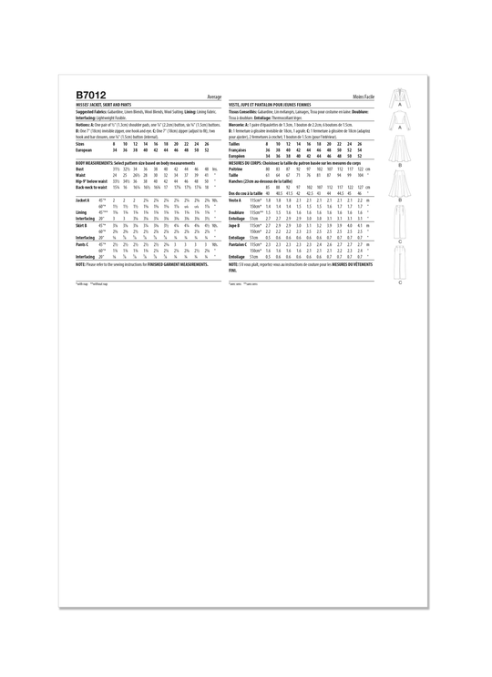 Butterick Schnittmuster B7012 Damen Sportbekleidung