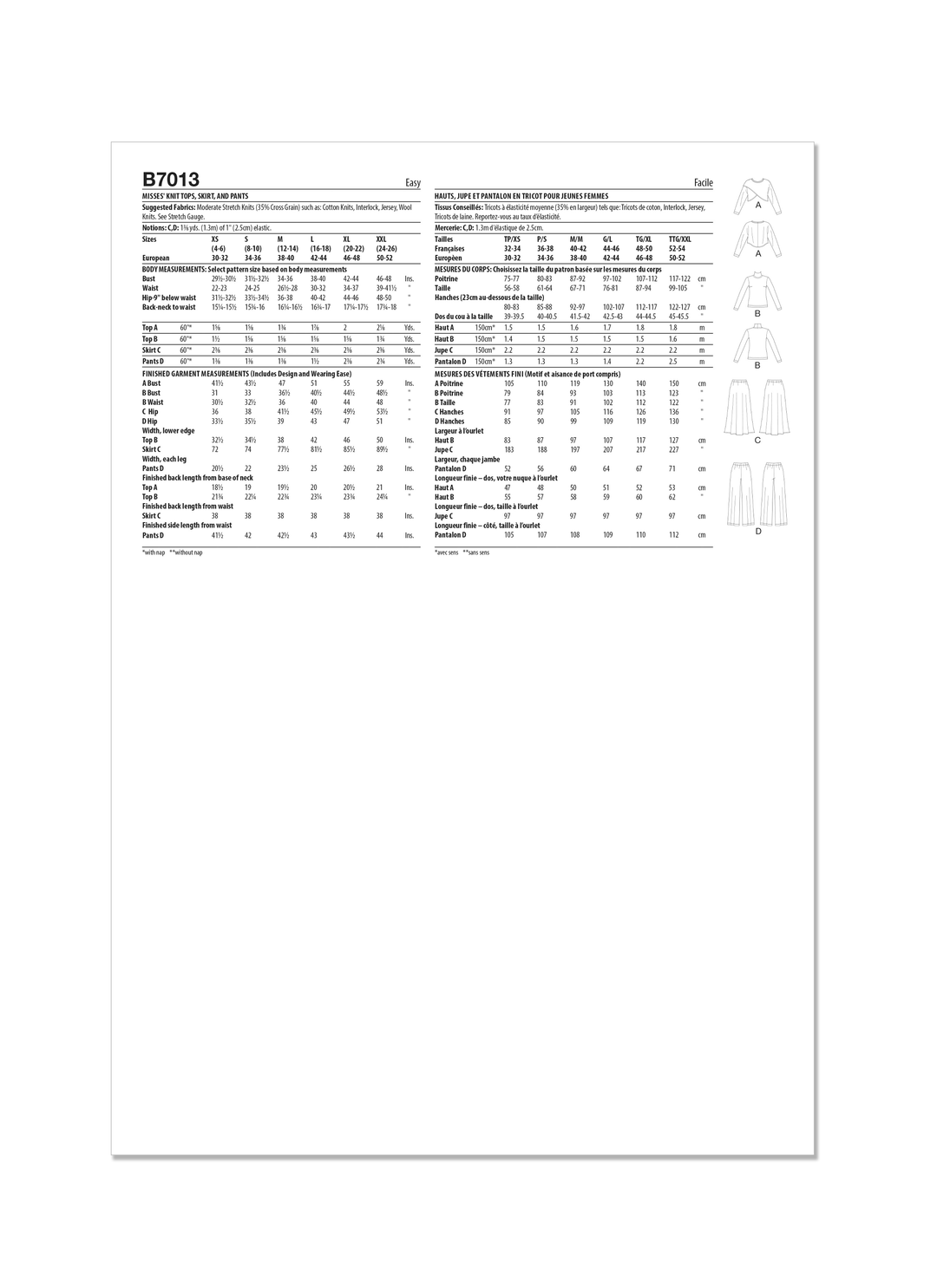 Butterick Schnittmuster B7013 Damen Sportbekleidung