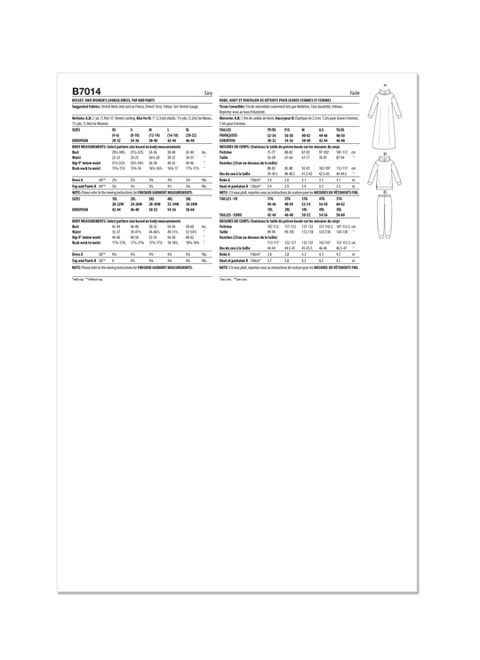 Butterick Schnittmuster B7014 Damen Top und Hose