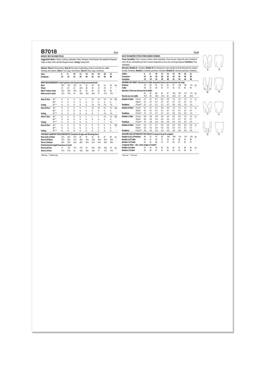 Butterick Schnittmuster B7018 Damen Weste