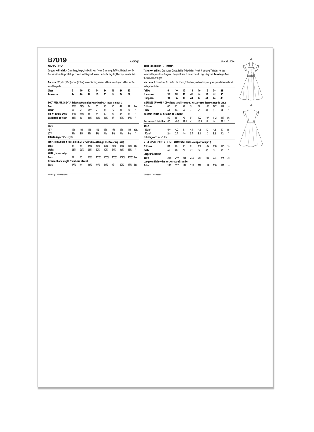 Butterick Schnittmuster B7019 Damen Kleid