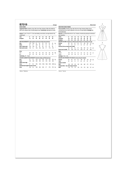 Butterick Schnittmuster B7019 Damen Kleid