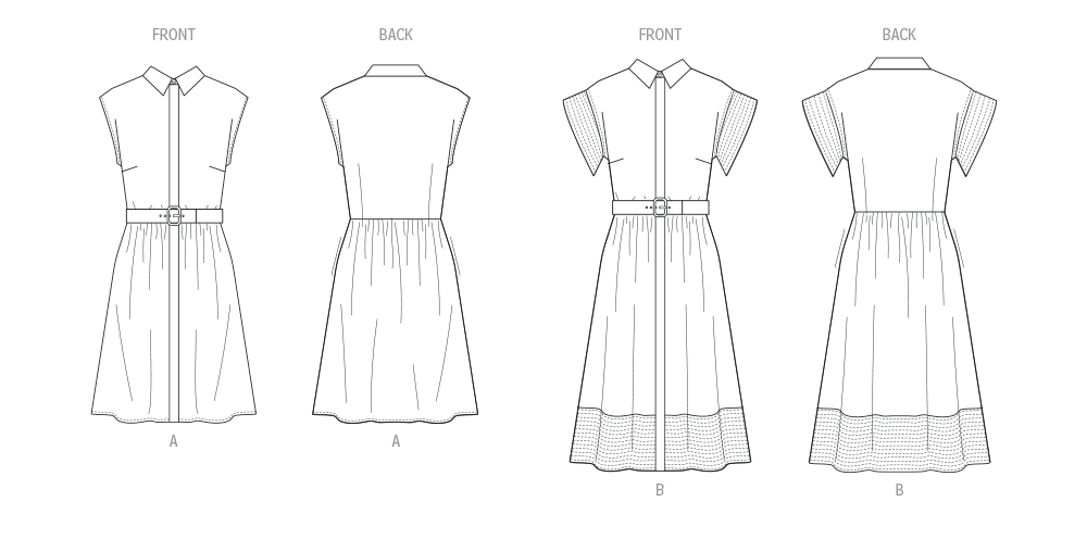 Butterick Schnittmuster  B7021 Damen Kleid mit Gürtel, Ärmel- und Längenvariationen