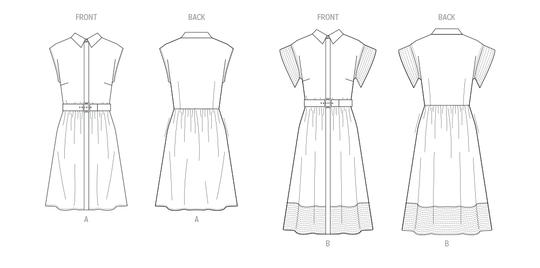 Butterick Schnittmuster  B7021 Damen Kleid mit Gürtel, Ärmel- und Längenvariationen