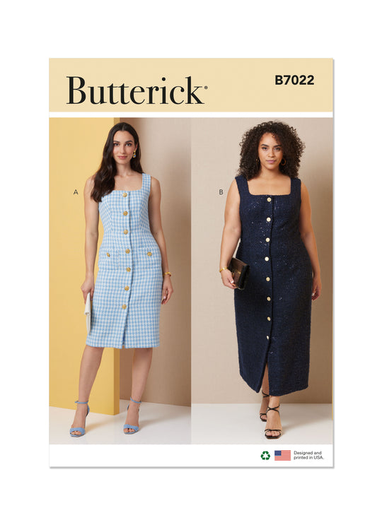 Butterick Schnittmuster  B7022 Damen Kleid in zwei Längen mit leichten Linien