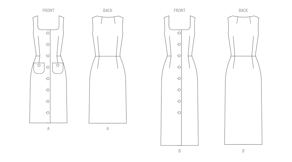 Butterick Schnittmuster  B7022 Damen Kleid in zwei Längen mit leichten Linien