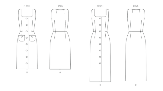 Butterick Schnittmuster  B7022 Damen Kleid in zwei Längen mit leichten Linien