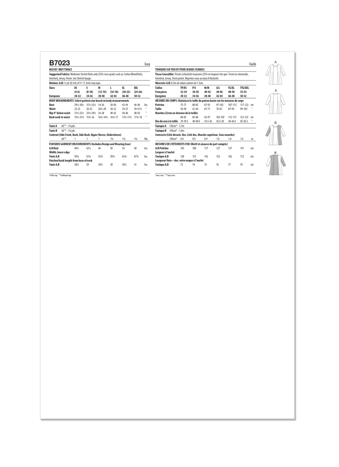 Butterick Schnittmuster  B7023 Damen Strick-Tunika von  Katherine Tilton