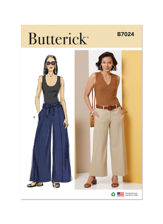 Butterick Schnittmuster  B7024 Damen Hose in zwei Längen mit Wickelgürtel