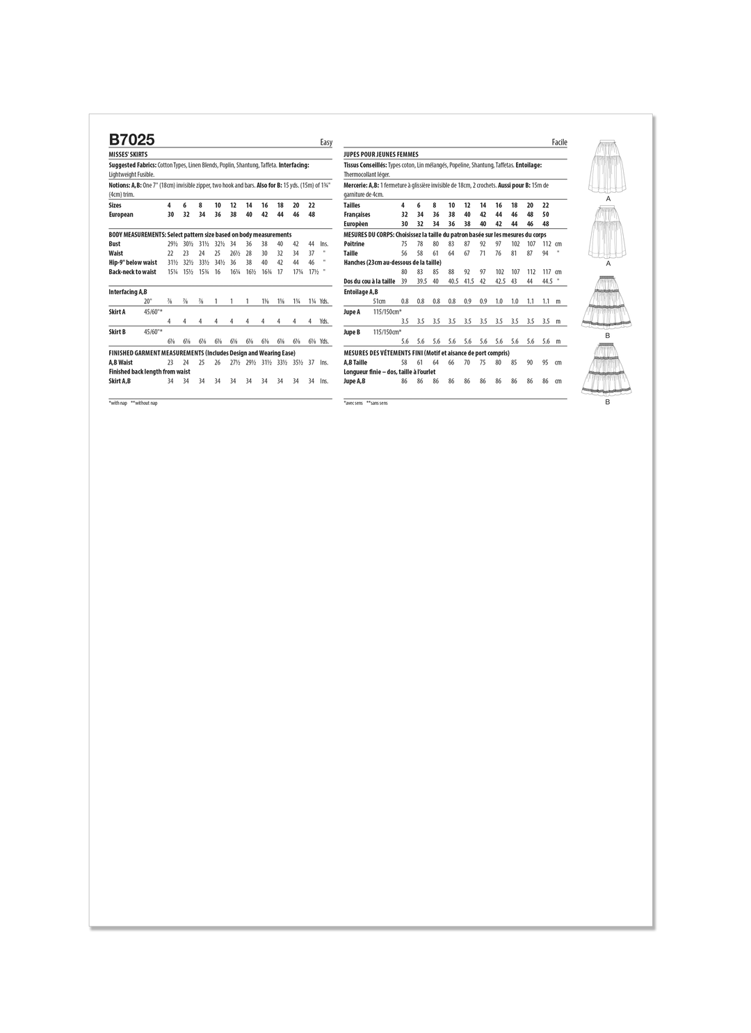 Butterick Schnittmuster  B7025 Damen Rock