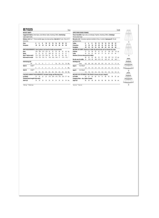 Butterick Schnittmuster  B7025 Damen Rock
