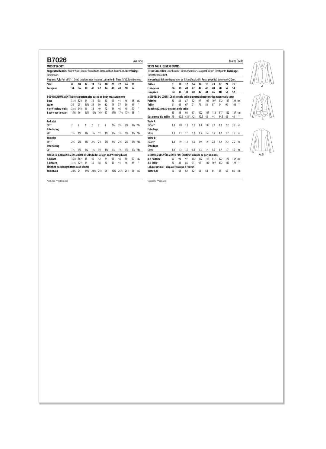 Butterick Schnittmuster  B7026 Damen Jacke von  Palmer/Pletsch Tammie Ponstler