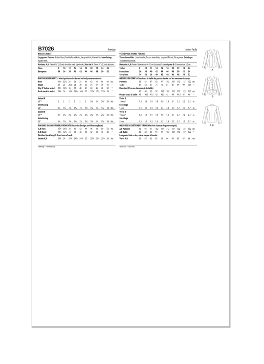 Butterick Schnittmuster  B7026 Damen Jacke von  Palmer/Pletsch Tammie Ponstler