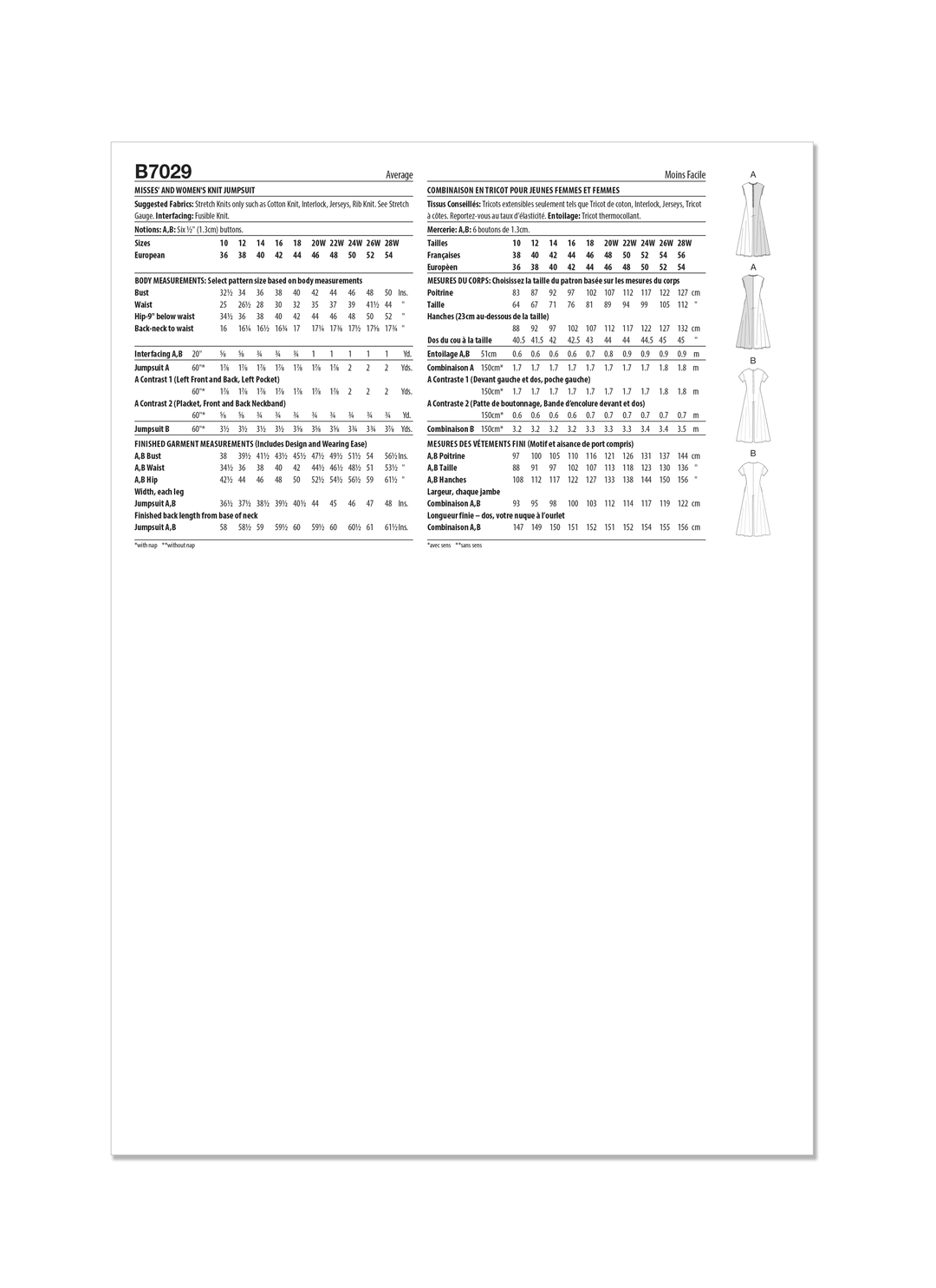 Butterick Schnittmuster  B7029 Damen Strick-Jumpsuit