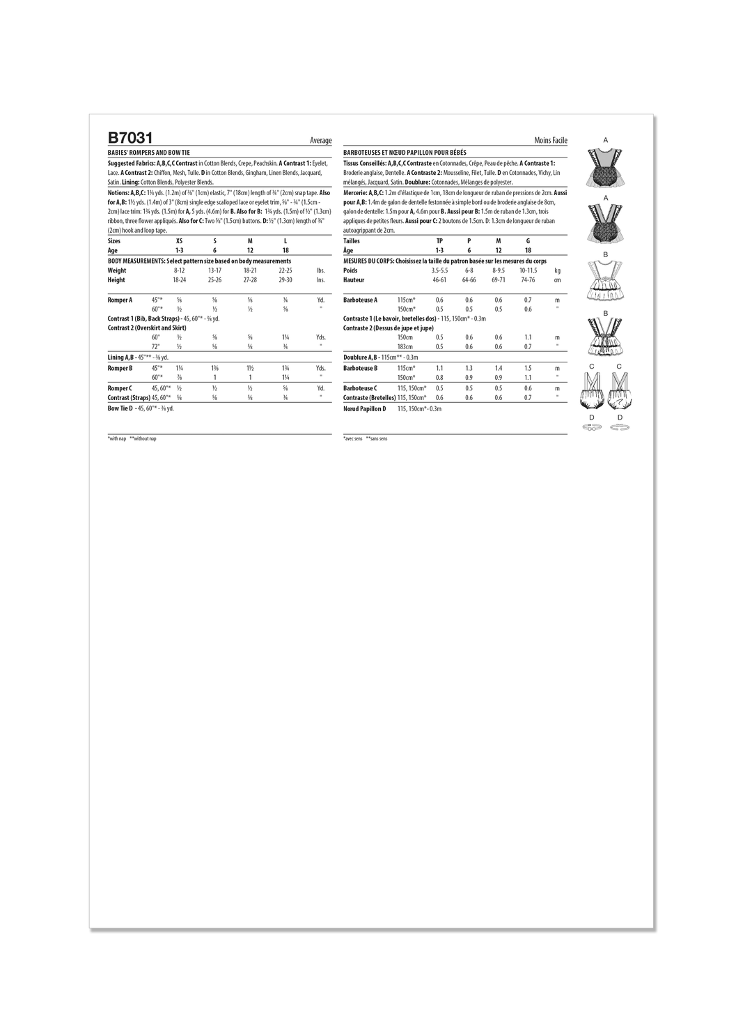 Butterick Schnittmuster  B7031 Baby Strampler und Fliege