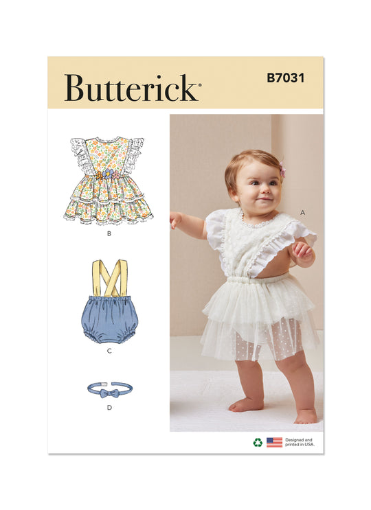 Butterick Schnittmuster  B7031 Baby Strampler und Fliege