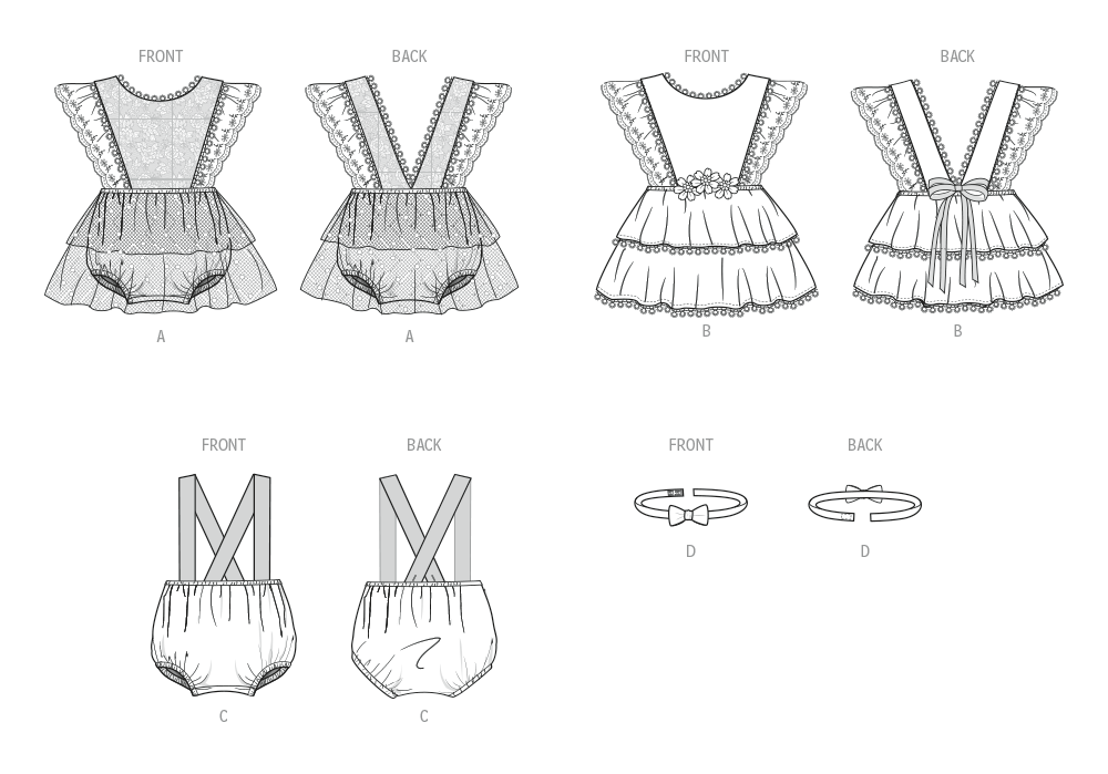 Butterick Schnittmuster  B7031 Baby Strampler und Fliege