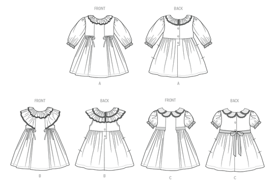 Butterick Schnittmuster  B7032 kleinkinder Kleid mit Ärmel- und Halsausschnittvariationen