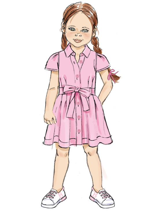 Butterick Schnittmuster  B7033 Kinder Kleid mit Ärmelvariationen und Bindegürtel