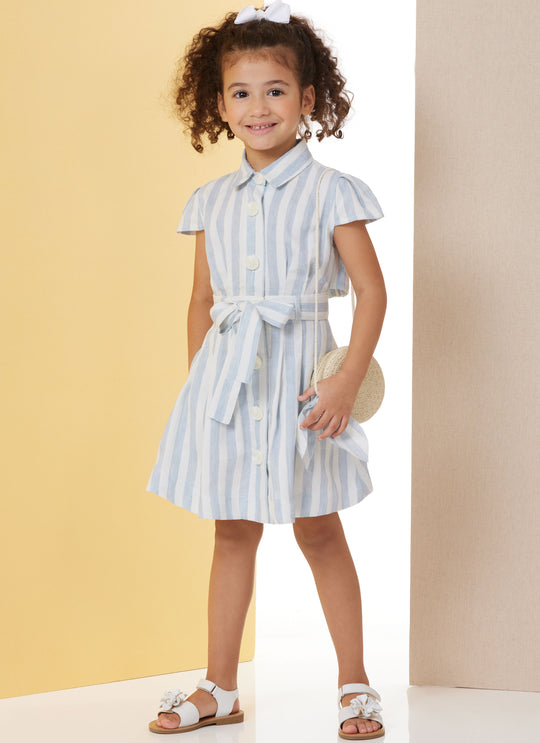 Butterick Schnittmuster  B7033 Kinder Kleid mit Ärmelvariationen und Bindegürtel