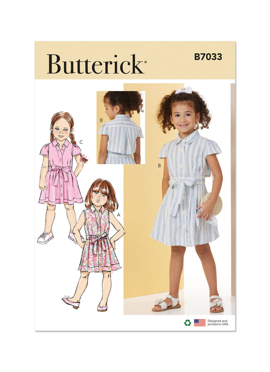 Butterick Schnittmuster  B7033 Kinder Kleid mit Ärmelvariationen und Bindegürtel