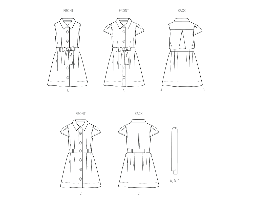 Butterick Schnittmuster  B7033 Kinder Kleid mit Ärmelvariationen und Bindegürtel