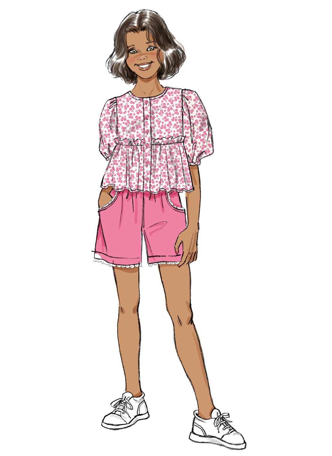 Butterick Schnittmuster  B7034 Kinder Oberteil, Shorts, Hose und Schärpe