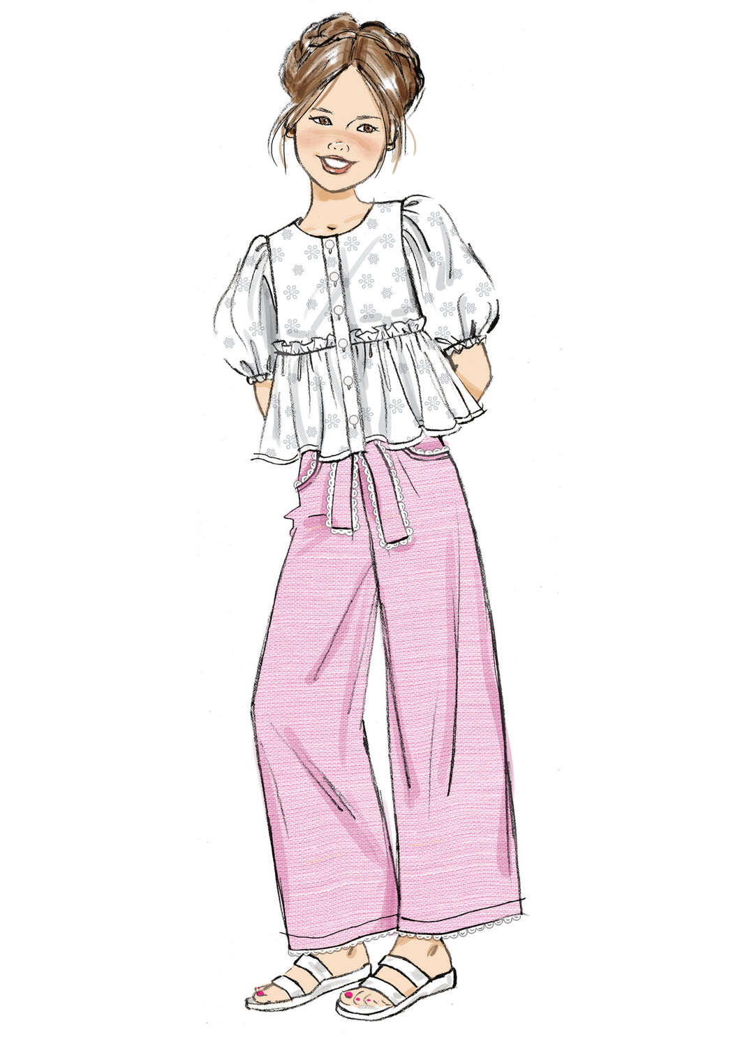 Butterick Schnittmuster  B7034 Kinder Oberteil, Shorts, Hose und Schärpe
