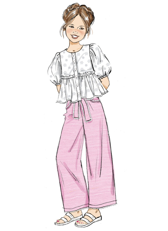 Butterick Schnittmuster  B7034 Kinder Oberteil, Shorts, Hose und Schärpe