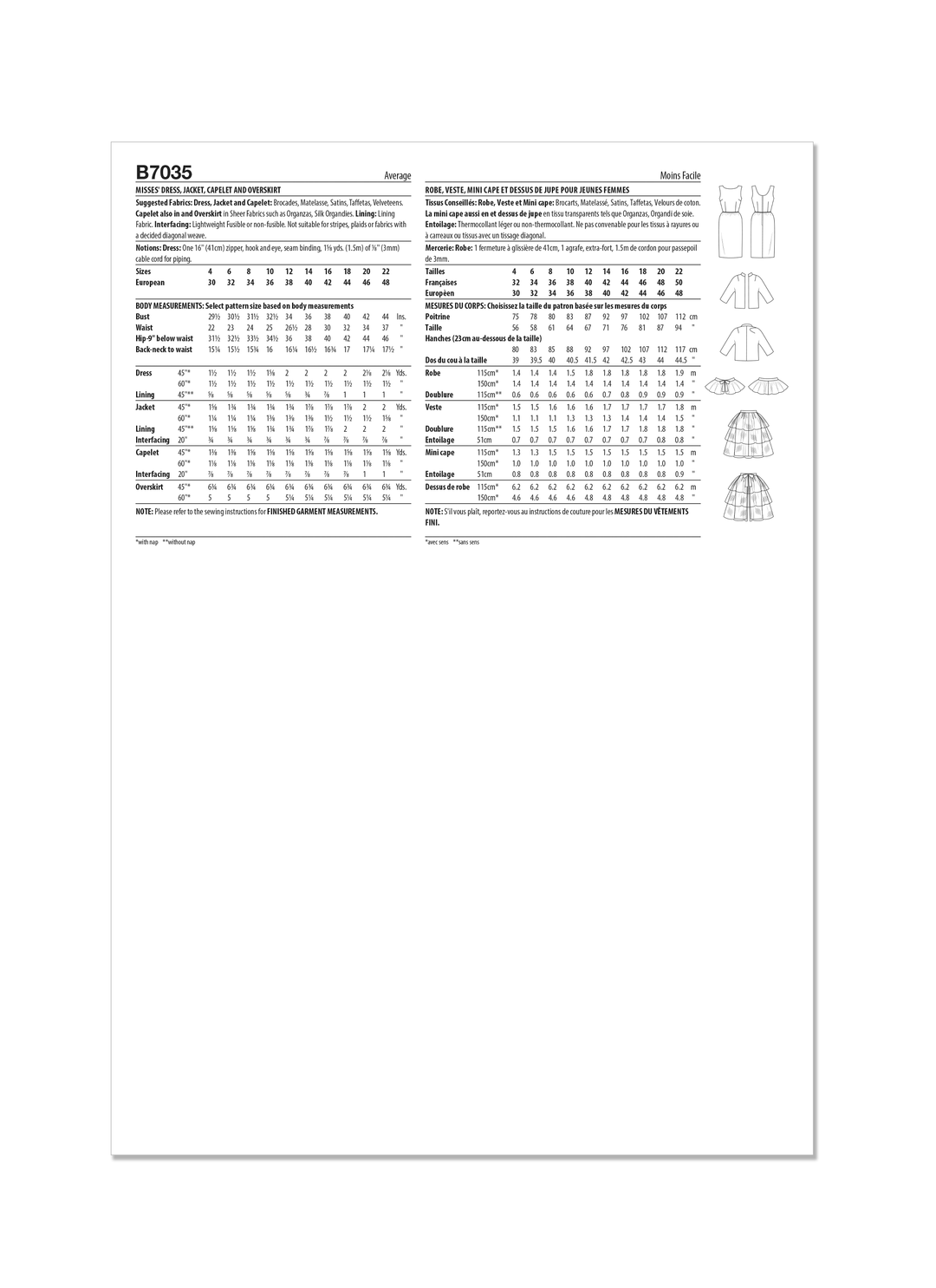 Butterick Schnittmuster  B7035 Damen Kleid, Jacke, Umhang und Überrock