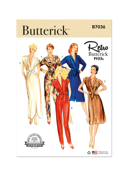 Butterick Schnittmuster  B7036 Damen Jumpsuit, Kleid und Schärpe