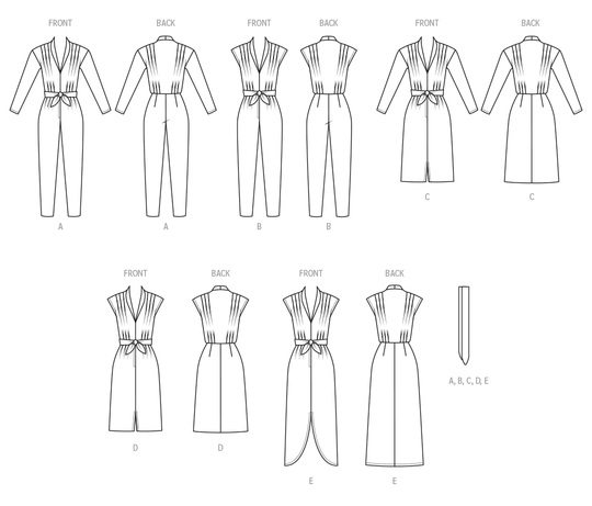 Butterick Schnittmuster  B7036 Damen Jumpsuit, Kleid und Schärpe