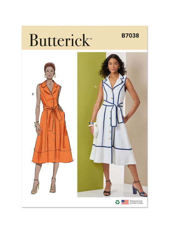 Butterick Schnittmuster B7038 Kleid und Bindegürtel für Damen
