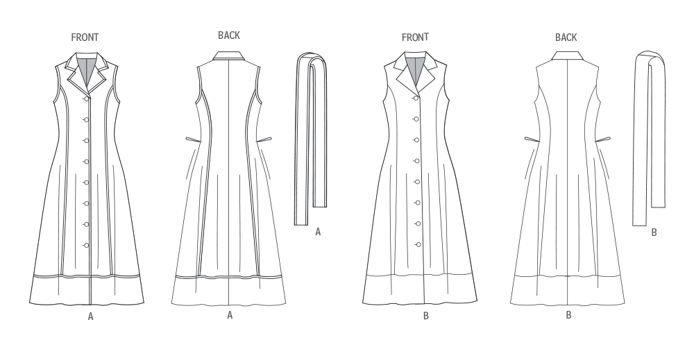 Butterick Schnittmuster B7038 Kleid und Bindegürtel für Damen