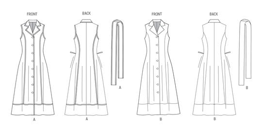 Butterick Schnittmuster B7038 Kleid und Bindegürtel für Damen