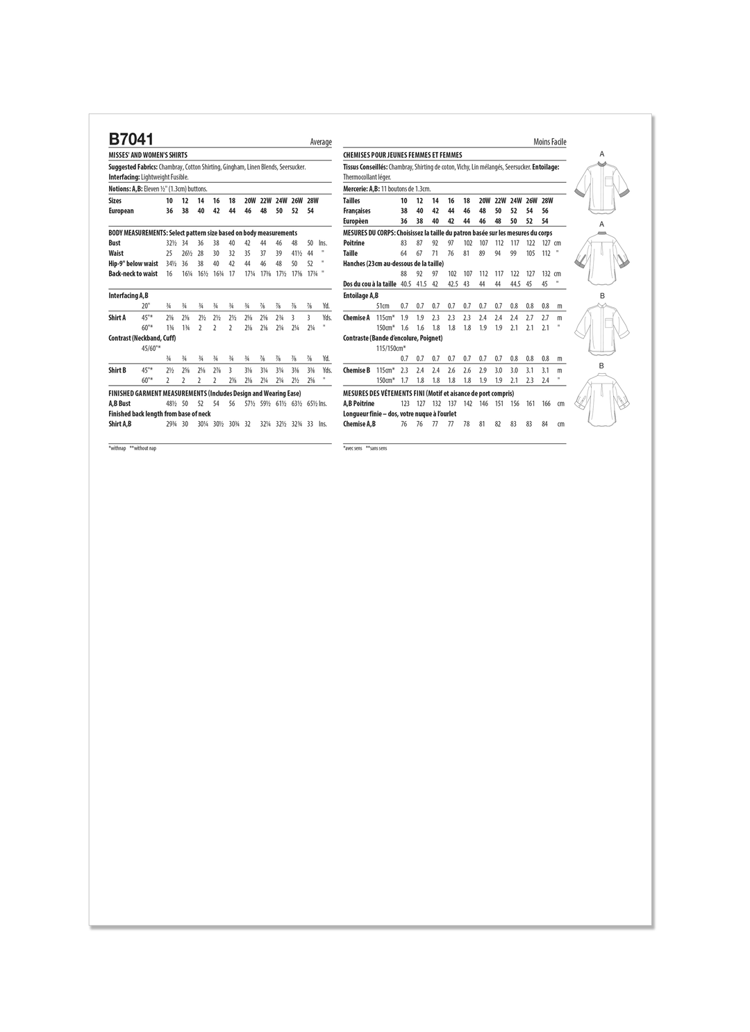 Butterick Schnittmuster B7041 Damen Bluse